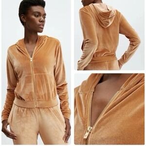 Fabletics Hoodie Womens Small Orange Gold Donna Velour Hooded Zip Up